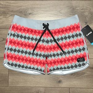 NRS 5” Beda Board Shorts Salsa Red Gray Swim Surf Size 10